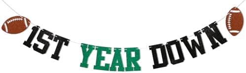 Pre-Strung Football 1st Birthday Bunting Banner Green Black Glitter