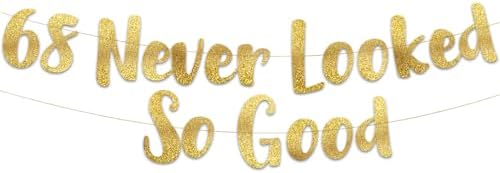 68th Anniversary Gold Glitter Banner - Classy Party Decor
