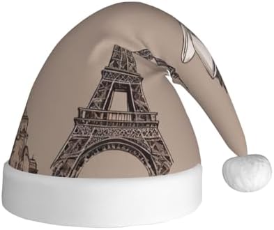 QINZHENG Personalized Santa Hat with Eiffel Tower Print