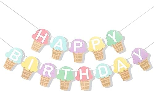 Ice Cream Birthday Banner for Kids Party Decoration