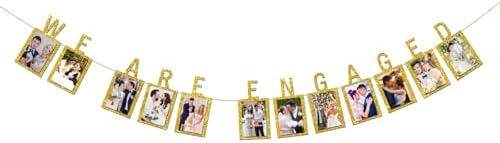 INNORU Engagement Photo Banner with Gold Glitter Letters