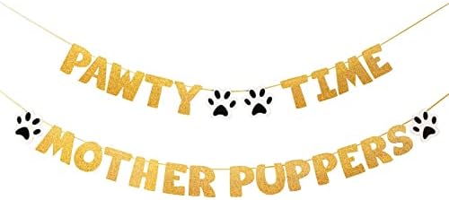 Pre-Strung Dog Birthday Banner with Gold Glitter