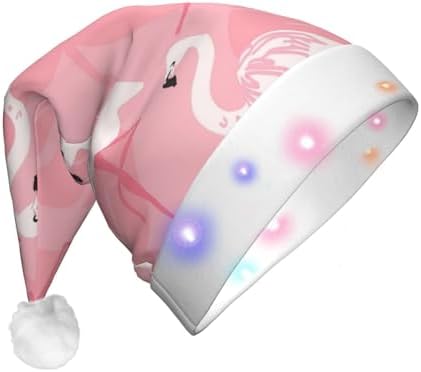 Summer Flamingo Palm Leaves Print LED Santa Hat for Adults Christmas Party