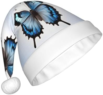 Qin And Zheng Blue Butterfly Santa Hat Personalized Christmas Headwear for Women