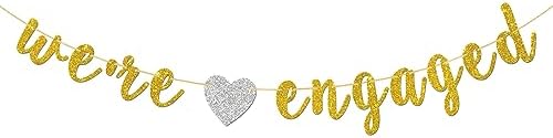 Were Engaged Banner Gold Glitter Engagement Party Decor