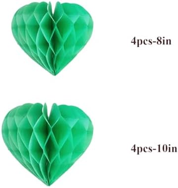 Green Heart Shaped Honeycomb Balls Decorations 8 Pieces