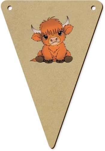 5 Piece Baby Highland Cow Bunting Flags Wood