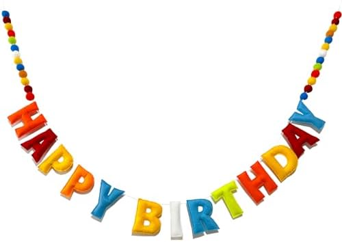 Pre-Strung Happy Birthday Banner with Wool Balls