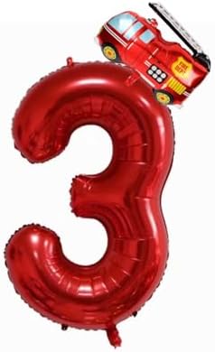 Fire Truck Balloon Set for 3rd Birthday Party