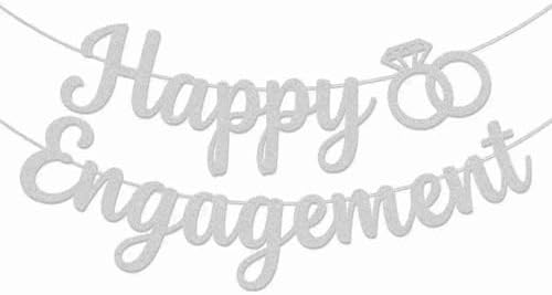 Happy Engagement Banner Silver Party Decorations for Engaged Parties