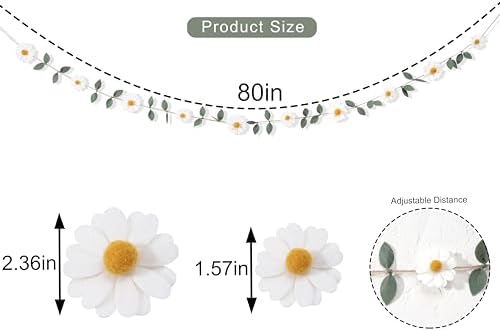 Wool Felt Daisy Chain Banner Garland for Birthday Decorations