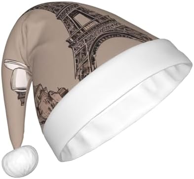QINZHENG Personalized Santa Hat with Eiffel Tower Print