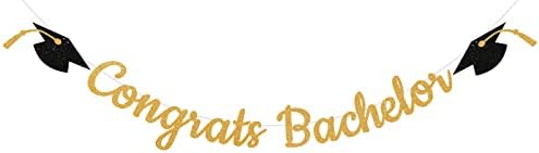 Gold Glitter Bachelor Graduation Banner for Class of 2025