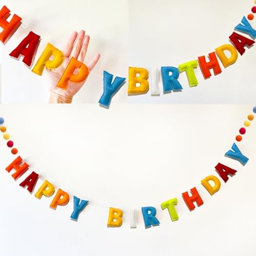 Pre-Strung Happy Birthday Banner with Wool Balls