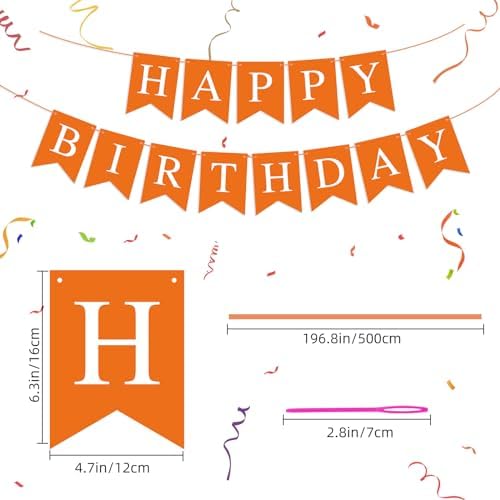 Orange Happy Birthday Bunting Banner Garland for Kids and Adults
