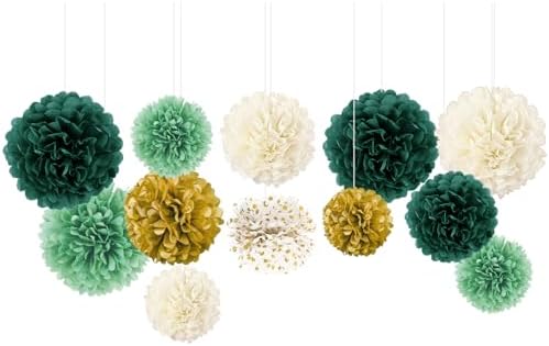 NICROLANDEE Green Tissue Pom Poms - 12PCS for Weddings and Parties