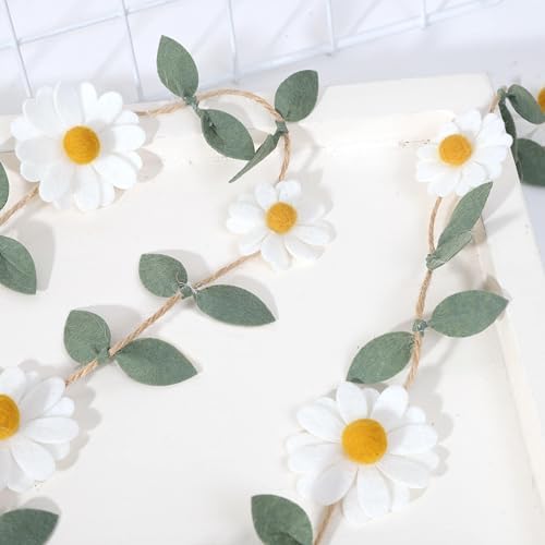 Wool Felt Daisy Chain Banner Garland for Birthday Decorations