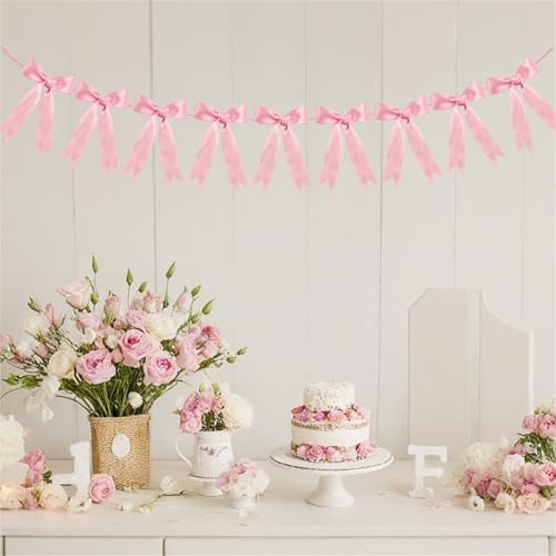 Pink Bow Garland for Birthday Decor and Baby Shower