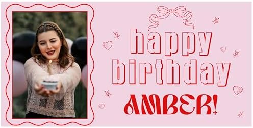 Customized Photo Name Birthday Banner - Pink Red