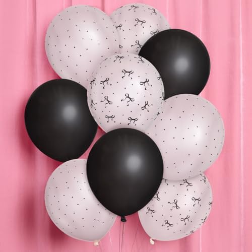 XO Fetti Black and White Bow Latex Balloons 24pk 12