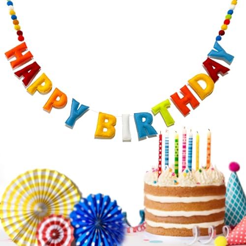 Pre-Strung Happy Birthday Banner with Wool Balls