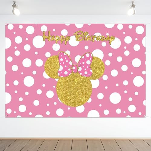 Happy Birthday Mouse Girl Themed Backdrop Pink Cartoon Party Decorations