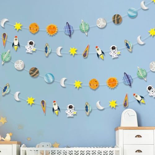 Galaxy Solar System Hanging Banner with Rockets and Stars