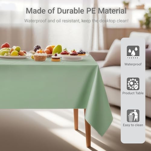 MRJ 3 Pack Sage Green Plastic Tablecloths 54x108 Inch for Rectangle Tables
