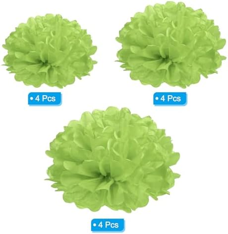 PATIKIL 4 6 8 Inch Tissue Pom Poms Flowers 12 Pack Lime Green