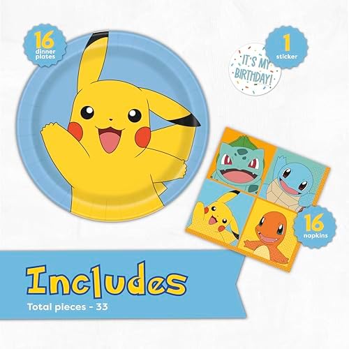 Pokemon Party Plates and Napkins for 16