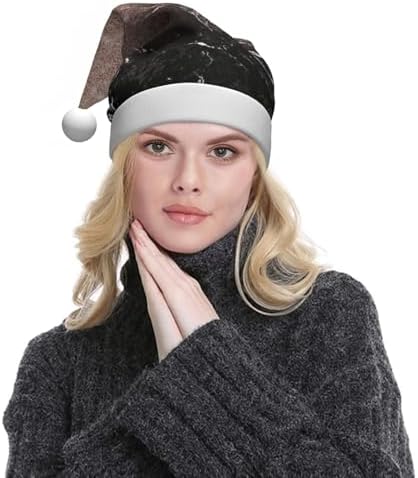 QINZHENG Marble Rose Gold Print Santa Hat for Women