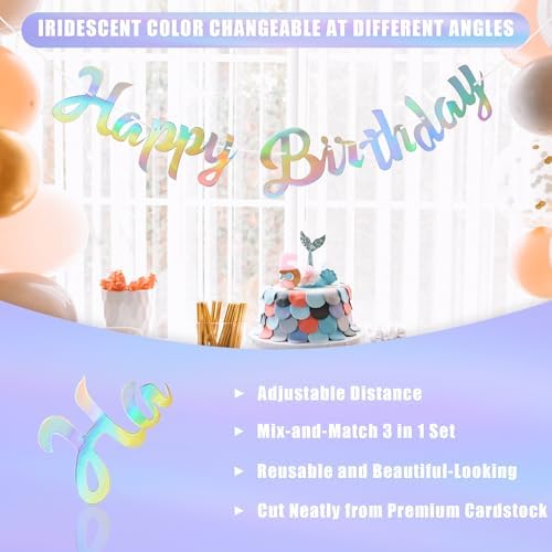 CANREVEL 3 PCS Iridescent Birthday Banners Set