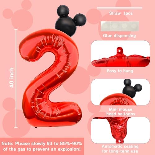 Mouse Number 2 Balloon Set 40 inch Red 18 inch Mini Mouse Head