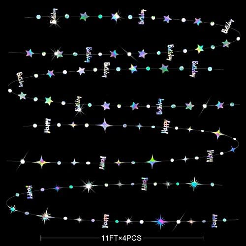 Iridescent Happy Birthday Garland Circle Dots Stars
