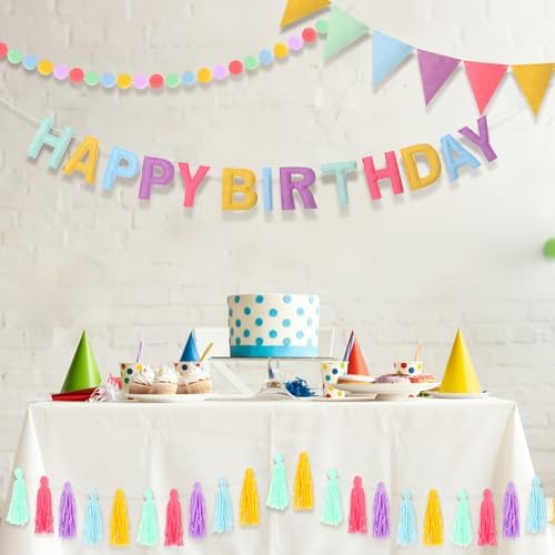 4 Pcs Felt Birthday Banner Set with Garland and Flags