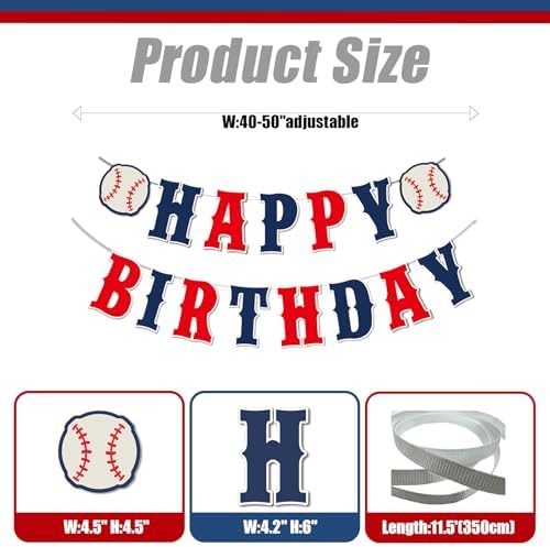 Baseball Birthday Banner Set Navy Blue Red White