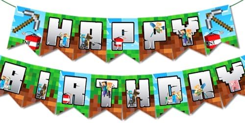 IndoTribe 10 Ft Pre-Strung Pixel Birthday Banner for Gamers