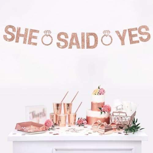 Glitter Rose Gold She Said Yes Pre-Strung Banner