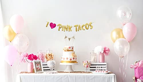 I Love Pink Tacos Bachelor Party Gold Pink Glitter Banner