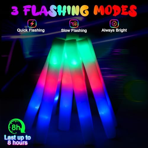 44 PCS Foam Glow Sticks with 3 Modes