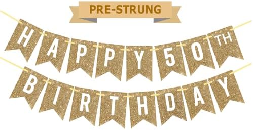 Gold Glitter Happy 50th Birthday Banner 12ft