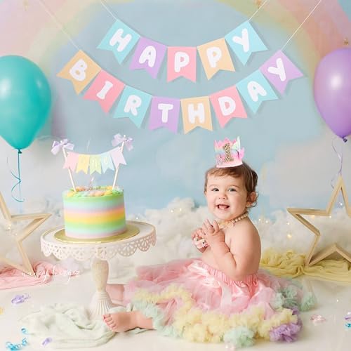 Pastel Rainbow Happy Birthday Banner - 78 x 57