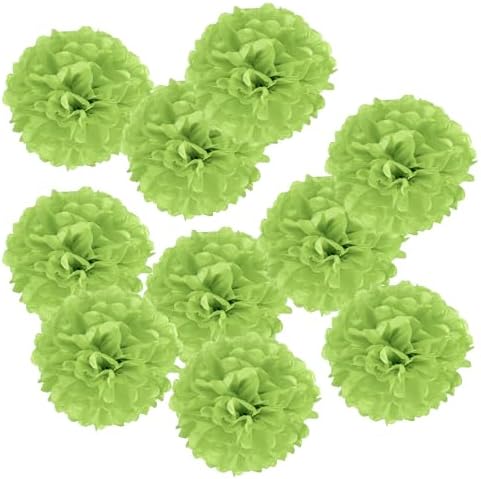 PATIKIL 8 Inch Lime Green Tissue Pom Poms Flowers 10 Pack