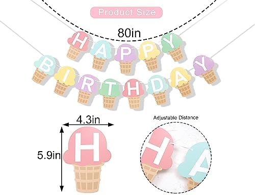 Ice Cream Birthday Banner for Kids Party Decoration