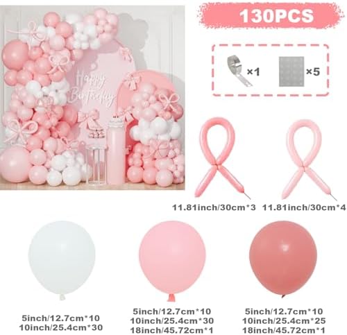 Pink Bow Balloon Arch Kit 130 PCS Coquette Decorations