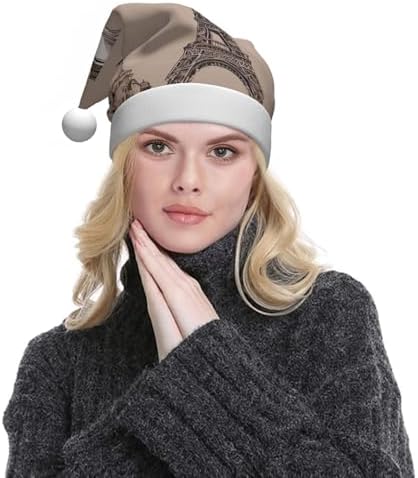 QINZHENG Personalized Santa Hat with Eiffel Tower Print