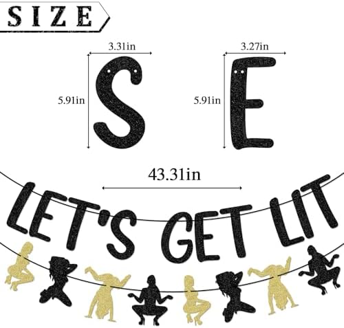 Lets Get Lit Black Gold Glitter Banner