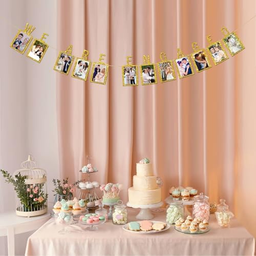 INNORU Engagement Photo Banner with Gold Glitter Letters