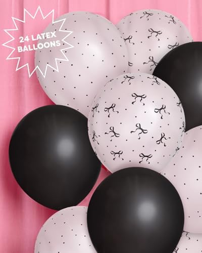 XO Fetti Black and White Bow Latex Balloons 24pk 12