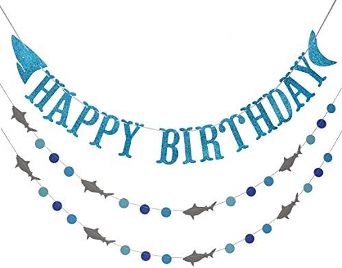 Shark Happy Birthday Banner and Garlands Blue